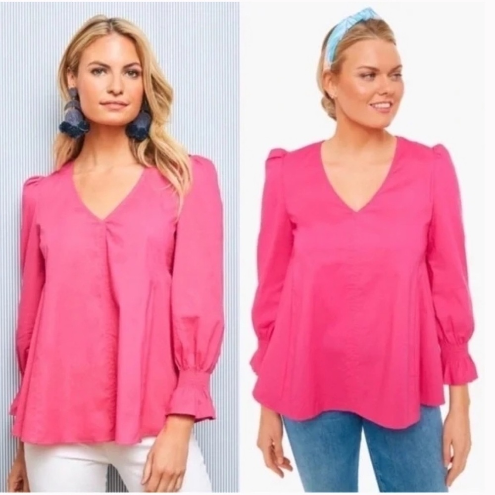 Tuckernuck Pomander Place Easton Blouse Pink Cotton Poplin Long Sleeve Blouse